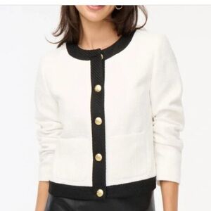 J.Crew Factory Tweed Lady Jacket, Ivory & Black Contrast Business Blazer